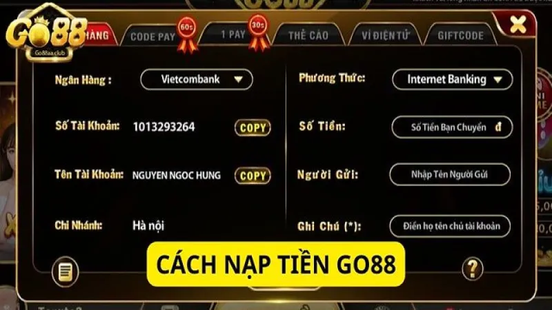 Cách thức nạp tiền chuẩn chỉnh tại Go88 ios