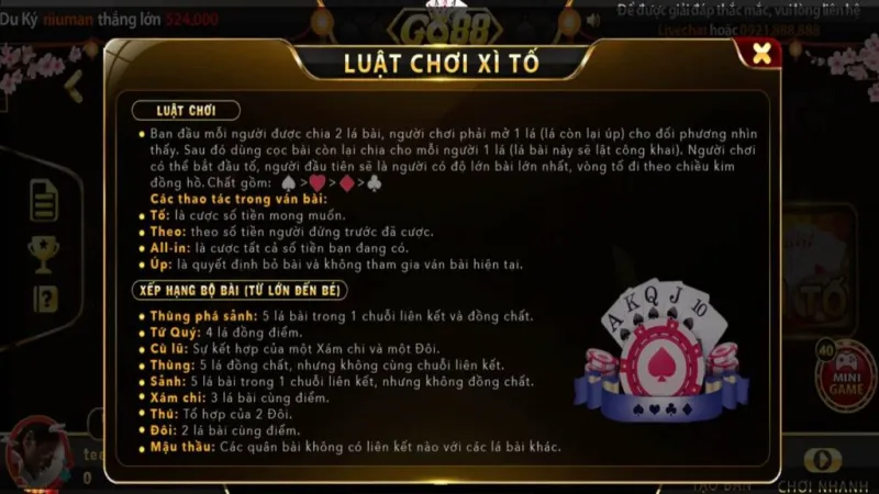 Tìm hiểu chung về xì tố tại Go88